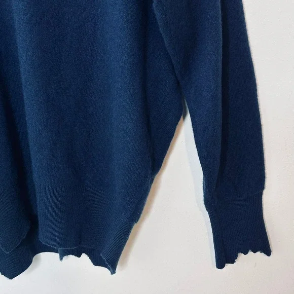 Helmut Lang Cashmere Navy Blue Distressed V Neck Oversized Sweater Womens Medium - Picture 11 of 13